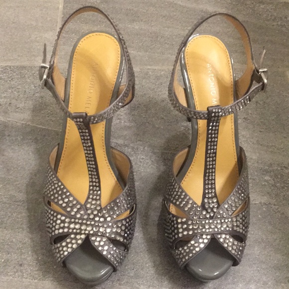ANTONIO MELANI Shoes - Antonio Melani Grey Rhinestone Studded Heels